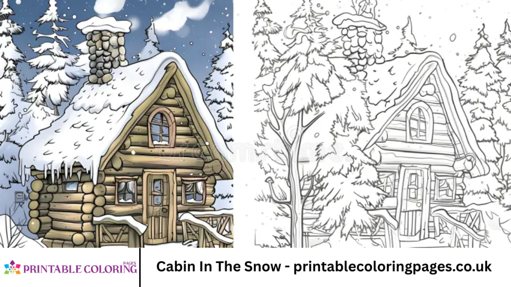 Cabin In The Snow - printablecoloringpages.co.uk